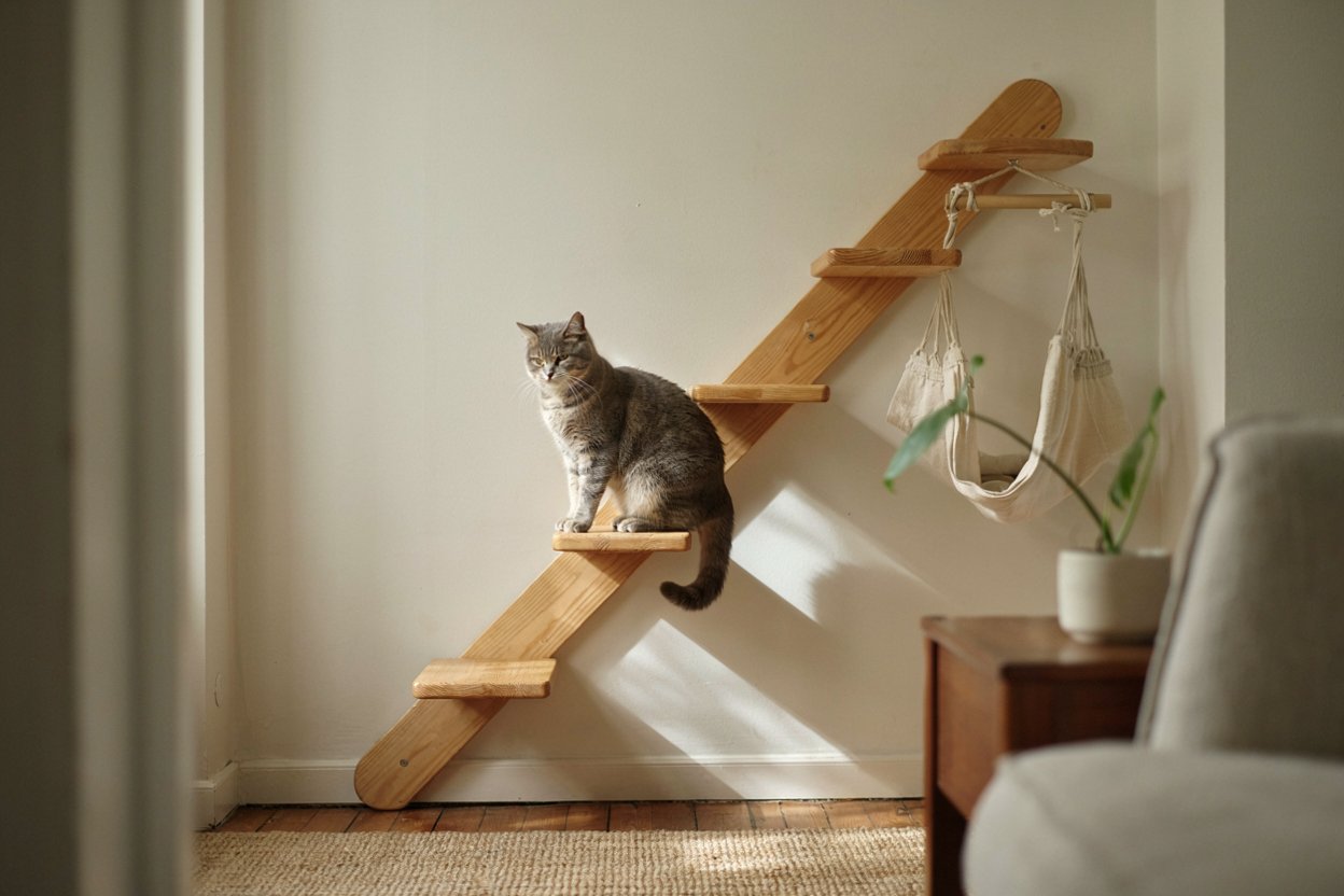 Pine Wood Cat Climbing Frame wall hammock staircase